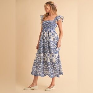 Sunday Up Women's Midi Eyelet Embroidery Dress Size M Romanic Boho resort costal